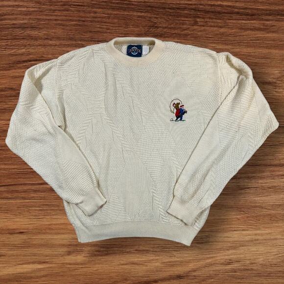 Jantzen Other - Vintage Men's Cream Jantzen 3D Texture Grandpa Embroidered Golf Sweater Large